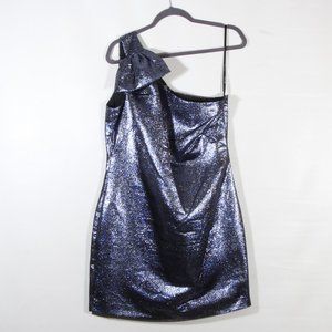 Rachel Zoe Women's Metallic Blue One Shoulder Mini Dress Size 12 NWT